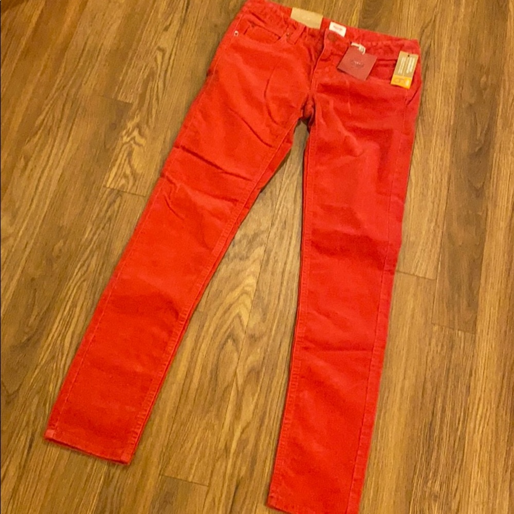 Skinny red corduroy pants
